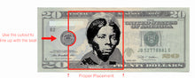 Load image into Gallery viewer, Harriet Tubman Over Jackson on $20 // Acrylic Stamp & Stamp Pad -- Who's in your wallet?