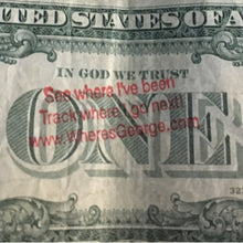 Load image into Gallery viewer, WheresGeorge.com Special, Includes Stamp With Original Three Line Message & Red or Blue Ink Pad --  Awesome Value!   🎉