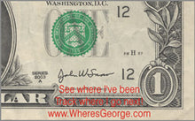 Load image into Gallery viewer, WheresGeorge.com Special, Includes Stamp With Original Three Line Message & Red or Blue Ink Pad --  Awesome Value!   🎉
