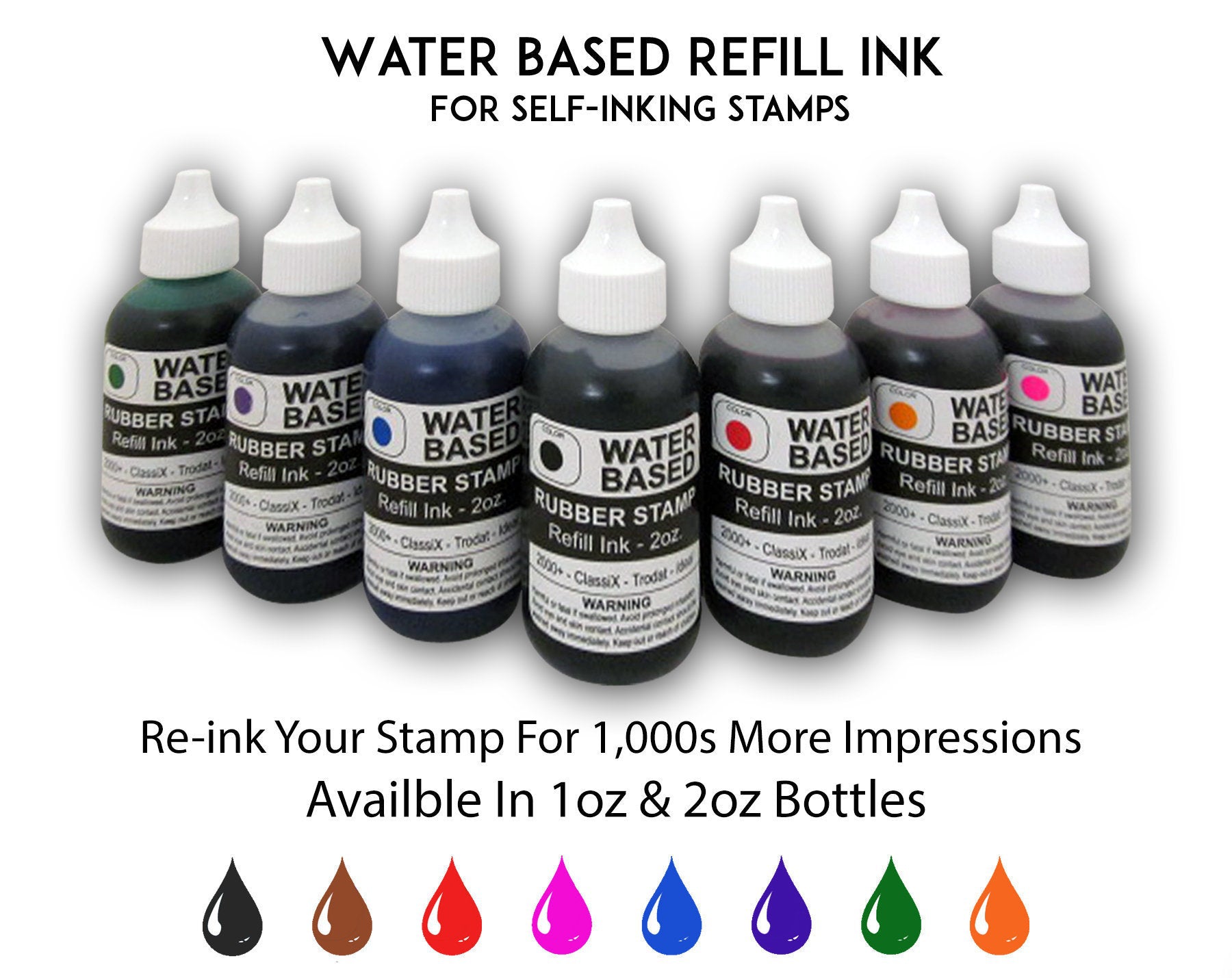 Self-Inking Stamp Ink - 1oz Refill Bottle- Black